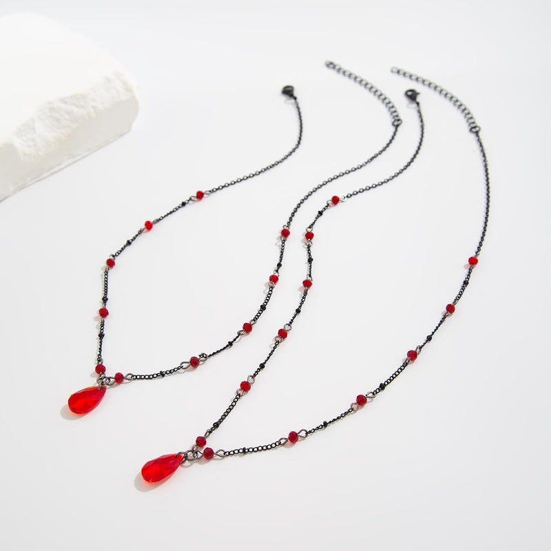 Cicod Gothic Y Necklace,Goth Black Red Crystal Bead Teardrop Necklace,Punk Y Necklace,Halloween Christmas New Year Jewelry Vampire Accessories for Women - Image 5